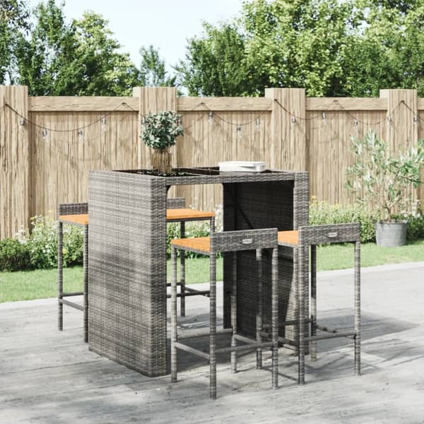 Barstole 4 stk. Polyrattan og massivt akacietræ grå - Barstol - Barstole - Home & Living