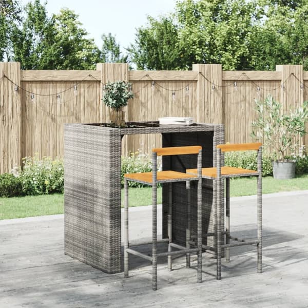 Barstole 2 stk. Polyrattan og massivt akacietræ grå - Barstol - Barstole - Home & Living