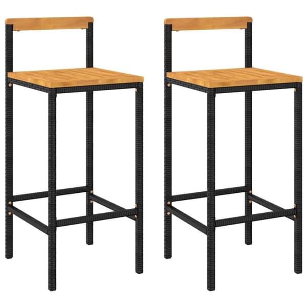 Barstole 2 stk. Polyrattan og massivt akacietræ sort - Barstol - Barstole - Home & Living