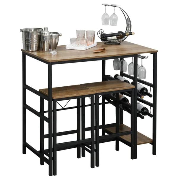 Rootz Barbordssæt - Højt bord - 2 barstole - 3-delt dækkeserviet - Bord - Spånplade - Natur/sort - 108 x 60 x 95H cm