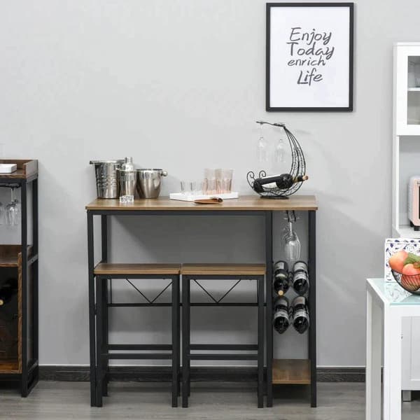 Rootz Barbordssæt - Højt bord - 2 barstole - 3-delt dækkeserviet - Bord - Spånplade - Natur/sort - 108 x 60 x 95H cm