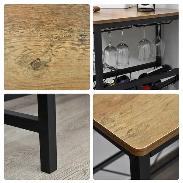Rootz Barbordssæt - Højt bord - 2 barstole - 3-delt dækkeserviet - Bord - Spånplade - Natur/sort - 108 x 60 x 95H cm