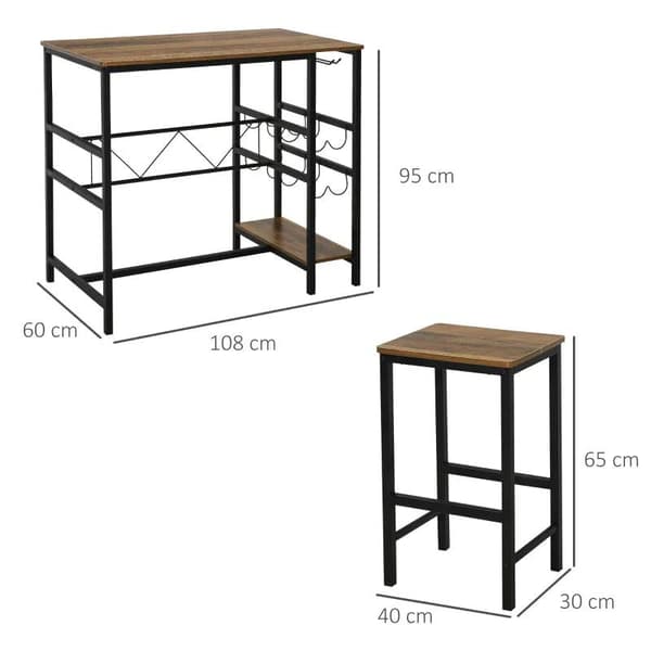 Rootz Barbordssæt - Højt bord - 2 barstole - 3-delt dækkeserviet - Bord - Spånplade - Natur/sort - 108 x 60 x 95H cm