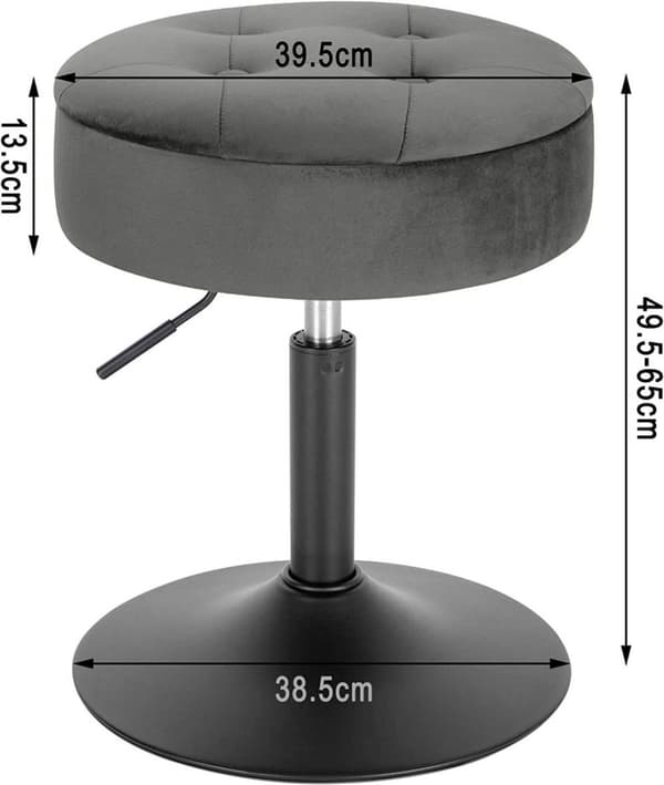Rootz Säädettävä Velvet-baarijakkara - Työtuoli - Kääntyvä jakkara - Kestävä, moderni, monikäyttöinen - Istuimen halkaisija 39,5 cm, korkeus 49,5-65 c
