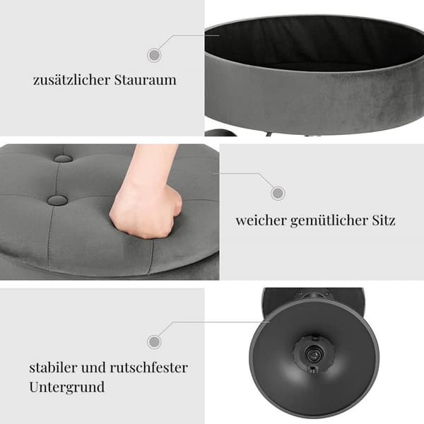 Rootz Säädettävä Velvet-baarijakkara - Työtuoli - Kääntyvä jakkara - Kestävä, moderni, monikäyttöinen - Istuimen halkaisija 39,5 cm, korkeus 49,5-65 c