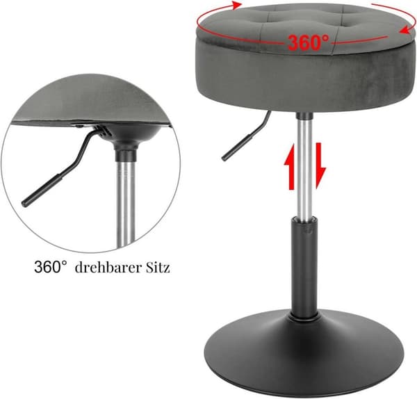 Rootz Säädettävä Velvet-baarijakkara - Työtuoli - Kääntyvä jakkara - Kestävä, moderni, monikäyttöinen - Istuimen halkaisija 39,5 cm, korkeus 49,5-65 c