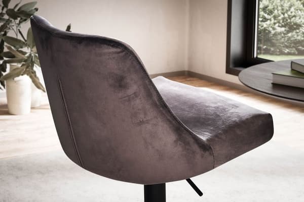 Rootz Velvet Grey Barpall - Svängbar kökspall - Bistrostol - Högkomfortdesign - Justerbar höjd 86-106cm - 45cm Basdiameter