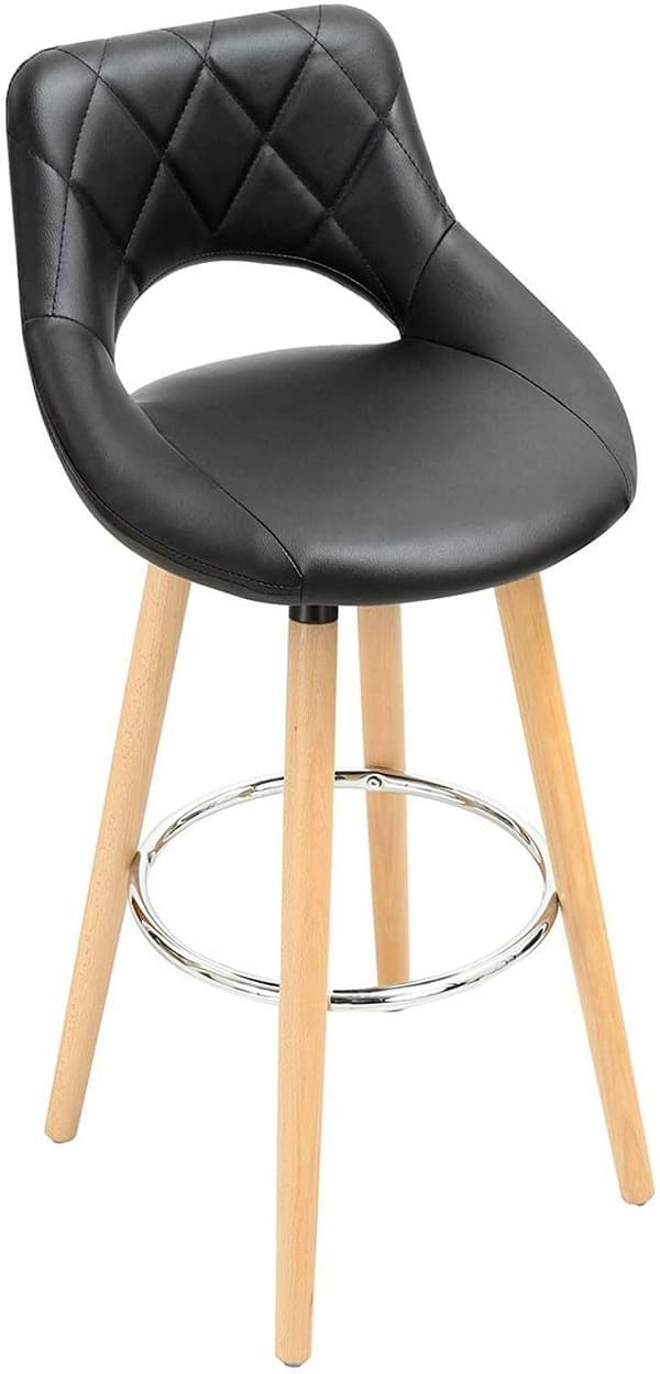Rootz keinonahkainen baarijakkara - Puurunkoinen jakkara - Mukava istuin - Kestävä ja vakaa - Helppo koota - 91 cm x 43 cm x 43 cm