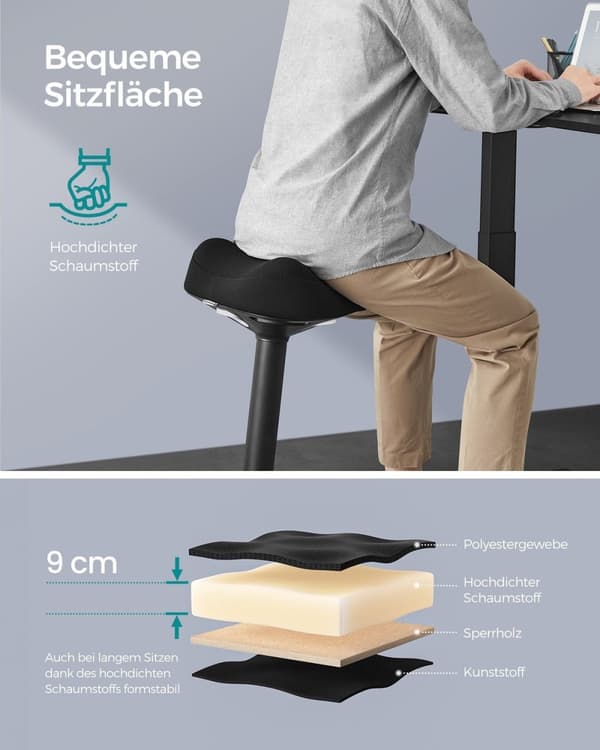 Rootz seisova jakkara - Musta baarijakkara - Säädettävä istuin - Kevyt - Kestävä rakenne - 58-83cm x 34cm x 36cm - 5,9kg - 120kg Kapasiteetti