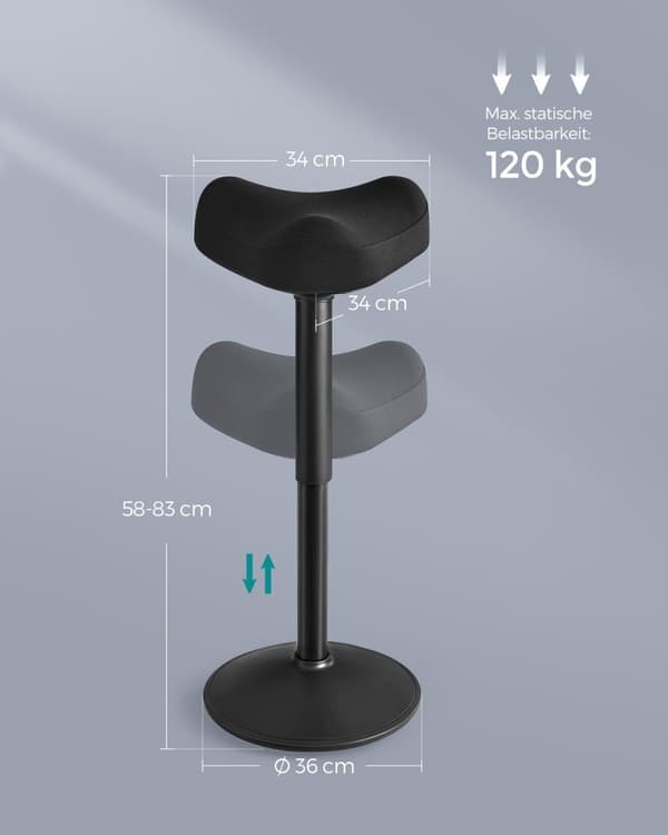 Rootz seisova jakkara - Musta baarijakkara - Säädettävä istuin - Kevyt - Kestävä rakenne - 58-83cm x 34cm x 36cm - 5,9kg - 120kg Kapasiteetti