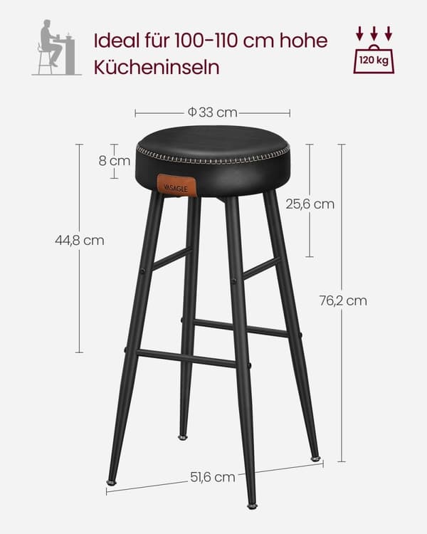 Rootz 4-osaiset baarituolit - Työpöytäjakkarat - Keittiön jakkarat - Teräsrunko - Valettu vaahtomuovi - PU-nahka - Vaneri - 51,6 cm x 51,6 cm x 76,2 c