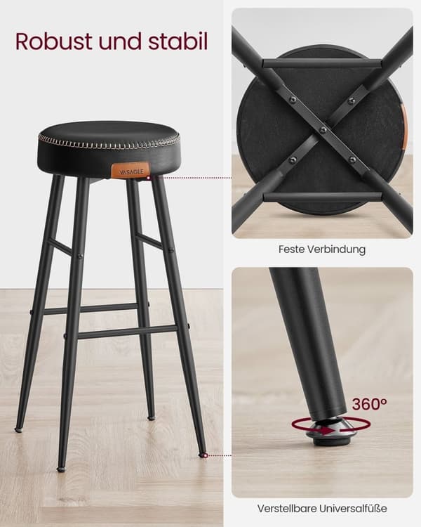 Rootz 4-osaiset baarituolit - Työpöytäjakkarat - Keittiön jakkarat - Teräsrunko - Valettu vaahtomuovi - PU-nahka - Vaneri - 51,6 cm x 51,6 cm x 76,2 c