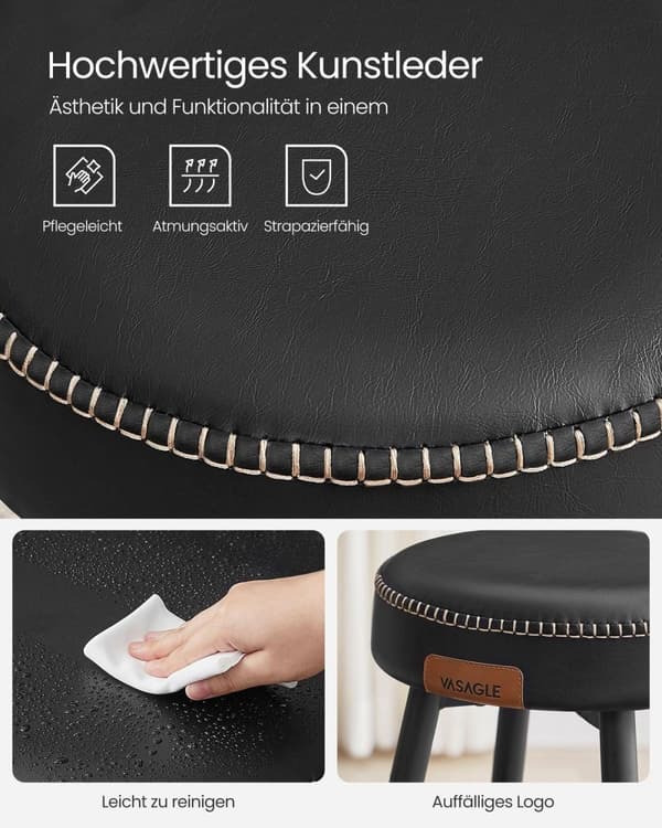 Rootz 4-osaiset baarituolit - Työpöytäjakkarat - Keittiön jakkarat - Teräsrunko - 49,5 cm x 49,5 cm x 63 cm - Muste musta - PU-nahka - Kevyt - Helppo