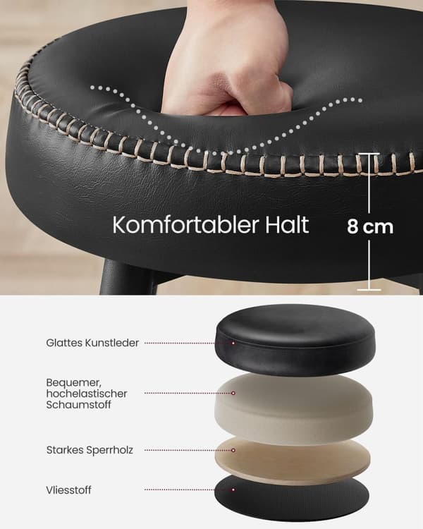Rootz 4-osaiset baarituolit - Työpöytäjakkarat - Keittiön jakkarat - Teräsrunko - 49,5 cm x 49,5 cm x 63 cm - Muste musta - PU-nahka - Kevyt - Helppo