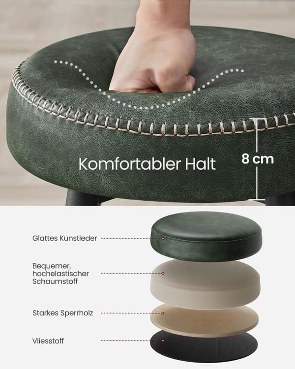 Rootz 4-delade set barstolar - Bänkstolar - Kökspallar - Stålstomme - 58D gjutet skum - PU syntetiskt läder - Plywood - Skogsgrön - 51,6 cm x 51,6 cm