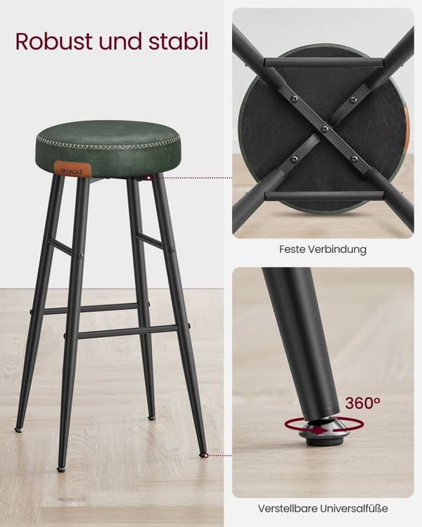 Rootz 4-delade set barstolar - Bänkstolar - Kökspallar - Stålstomme - 58D gjutet skum - PU syntetiskt läder - Plywood - Skogsgrön - 51,6 cm x 51,6 cm
