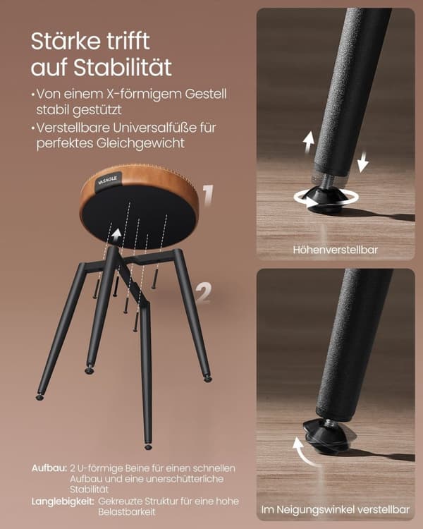 Rootz 2-osaiset baarituolit - Keittiön jakkarat - Tason korkeudet tuolit - Teräsrunko - 58D Valettu vaahto - PU-synteettinen nahka - Vaneri - Karamell
