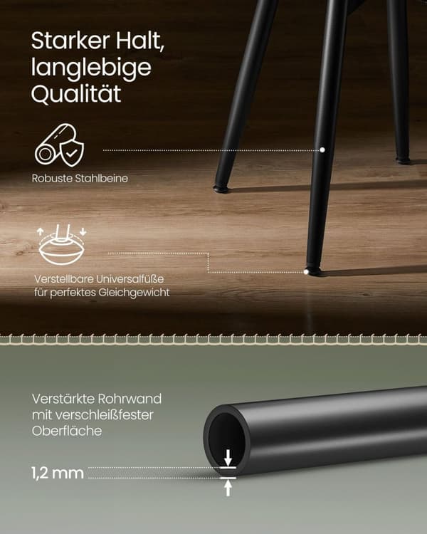 Rootz Forest Green Steel Barstolesæt - Bordskammel - Køkkenskammel - 58D støbt skum - PU syntetisk læder - Krydsfiner - 48 cm x 48 cm x 48,2 cm - Letv
