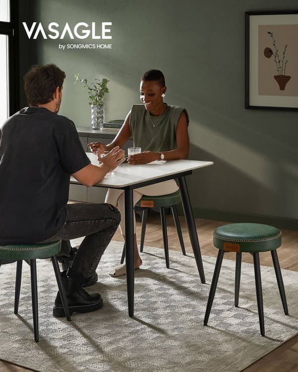 Rootz Forest Green Steel Barstolesæt - Bordskammel - Køkkenskammel - 58D støbt skum - PU syntetisk læder - Krydsfiner - 48 cm x 48 cm x 48,2 cm - Letv