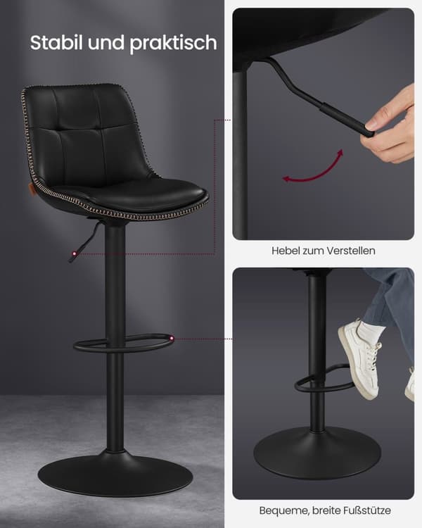 Rootz 2-osaiset baarituolit - Keittiön jakkarat - Tason korkeudet tuolit - PU-materiaali - Kromattu teräs - Vaahtomuovipehmuste - 44 cm x 48 cm x (90-