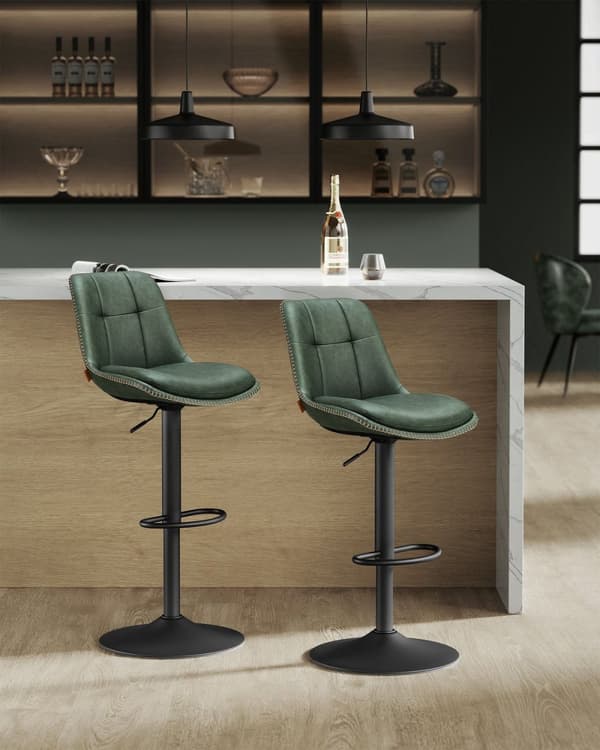 Rootz Forest Green PU-baarituolit - Työpöytäjakkarat - Kääntyvät istuimet - Kromattu teräs - Vaahtomuovipehmuste - Säädettävä korkeus - Ergonominen mu