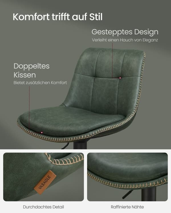 Rootz Forest Green PU-baarituolit - Työpöytäjakkarat - Kääntyvät istuimet - Kromattu teräs - Vaahtomuovipehmuste - Säädettävä korkeus - Ergonominen mu