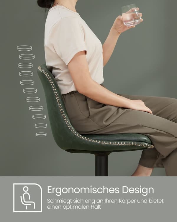Rootz Forest Green PU-baarituolit - Työpöytäjakkarat - Kääntyvät istuimet - Kromattu teräs - Vaahtomuovipehmuste - Säädettävä korkeus - Ergonominen mu