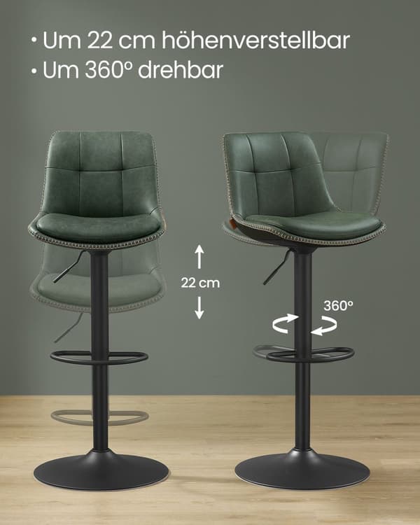 Rootz Forest Green PU-baarituolit - Työpöytäjakkarat - Kääntyvät istuimet - Kromattu teräs - Vaahtomuovipehmuste - Säädettävä korkeus - Ergonominen mu