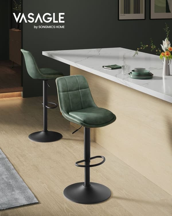 Rootz Forest Green PU-baarituolit - Työpöytäjakkarat - Kääntyvät istuimet - Kromattu teräs - Vaahtomuovipehmuste - Säädettävä korkeus - Ergonominen mu