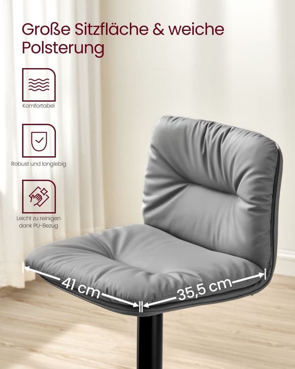 Rootz Grey 2-delt sæt barstole - Bordskamler - Køkkenø-sæder - PU-materiale - Metalramme - Skumpolstring - Justerbar højde - Kompakt design - Ergonomi