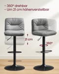 Miniatyrbillede 9 af 10: Rootz Grey 2-delt sæt barstole - Bordskamler - Køkkenø-sæder - PU-materiale - Metalramme - Skumpolstring - Justerbar højde - Kompakt design - Ergonomi
