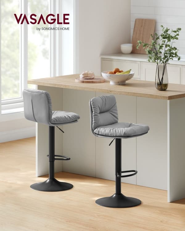 Rootz Grey 2-delt sæt barstole - Bordskamler - Køkkenø-sæder - PU-materiale - Metalramme - Skumpolstring - Justerbar højde - Kompakt design - Ergonomi