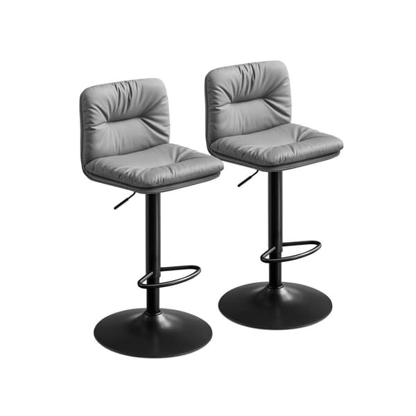 Rootz Grey 2-delt sæt barstole - Bordskamler - Køkkenø-sæder - PU-materiale - Metalramme - Skumpolstring - Justerbar højde - Kompakt design - Ergonomi