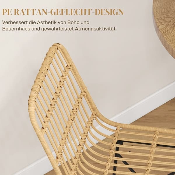 Rootz Sæt med 2 Boho Barstole - Bordskamler - Rottefletstole - Åndbar komfort - Robust stålstel - 45 x 53,5 x 105 cm