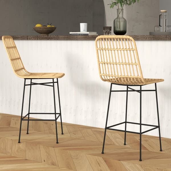 Rootz Sæt med 2 Boho Barstole - Bordskamler - Rottefletstole - Åndbar komfort - Robust stålstel - 45 x 53,5 x 105 cm