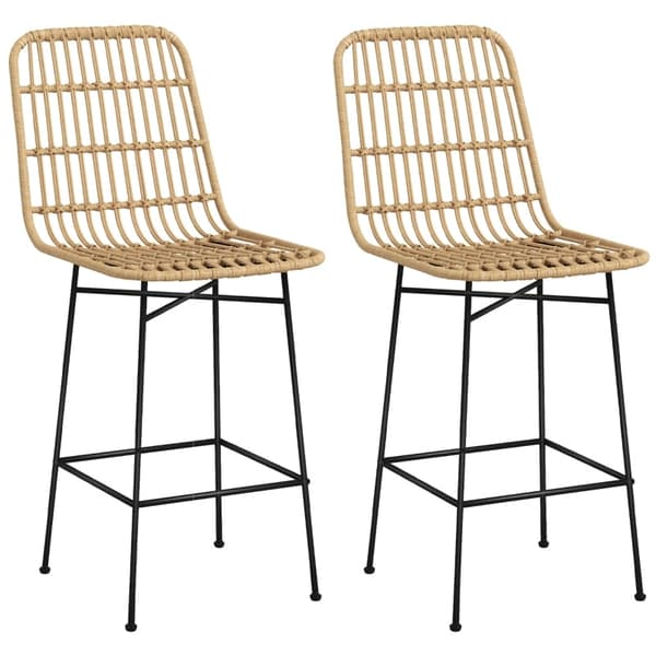 Rootz Sæt med 2 Boho Barstole - Bordskamler - Rottefletstole - Åndbar komfort - Robust stålstel - 45 x 53,5 x 105 cm