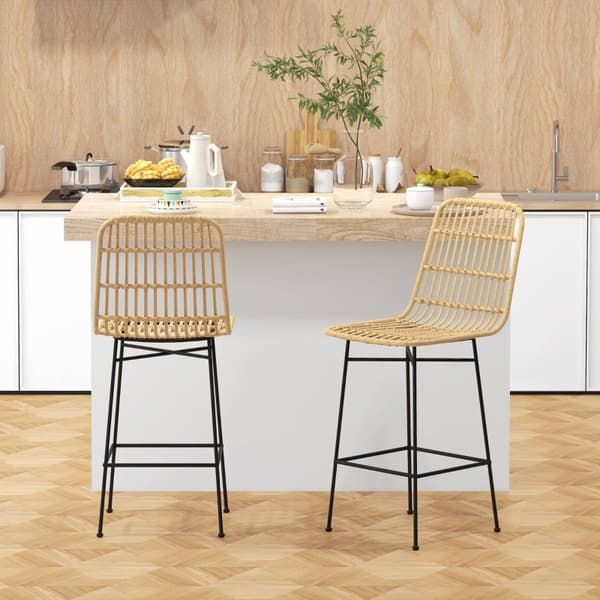 Rootz Sæt med 2 Boho Barstole - Bordskamler - Rottefletstole - Åndbar komfort - Robust stålstel - 45 x 53,5 x 105 cm