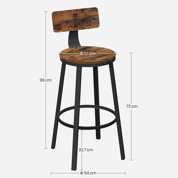 Rootz Vintage Brun-Svart 2-delat set Barstolar - Träspånskiva Stål - Höga stolar - Rustika säten - 54cm x 99cm - 100kg Kapacitet