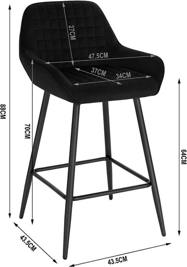 Rootz baarijakkara - Työpöytäjakkara - Kitchen Island baarijakkara - samettiverhoilu - Ergonominen muotoilu - Vakaa metallirunko - 32,5 cm x 37 cm Ist