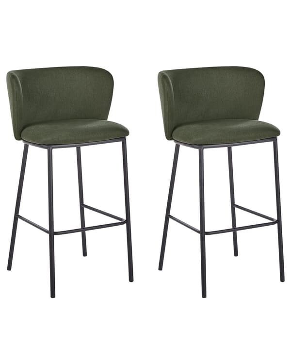 Barstole Mørkegrøn Sæt af 2 Høj Køkkenstole Retro Rund Ryglæn Fodstøtte Design Counterstol til Barbord Stole til Køkkenø