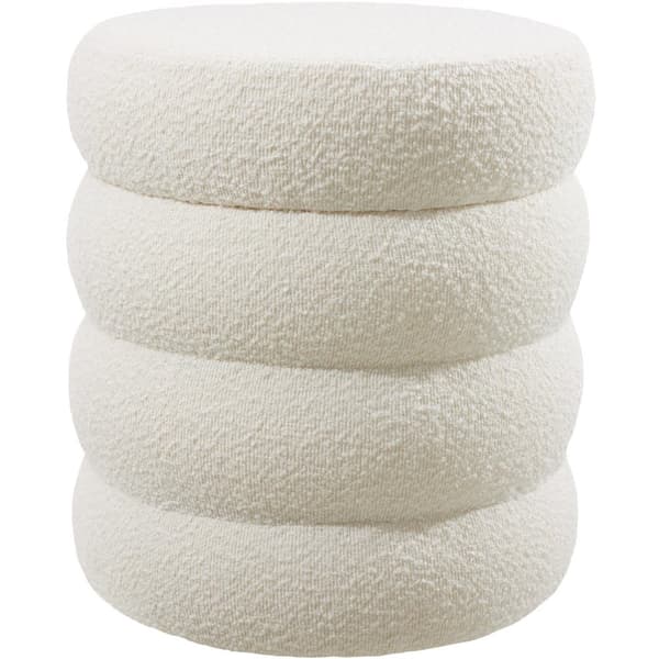 Skammel Altu, polstret, opbevaring - Bouclé creme-hvid