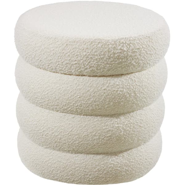 Skammel Altu, polstret, opbevaring - Bouclé creme-hvid