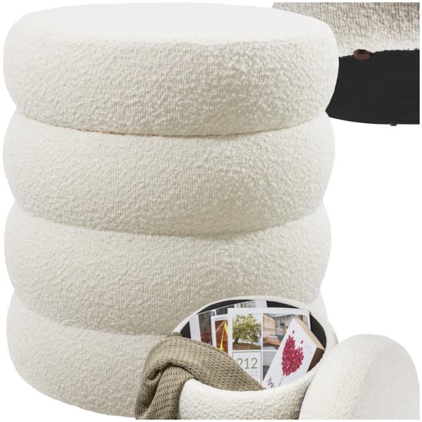 Skammel Altu, polstret, opbevaring - Bouclé creme-hvid