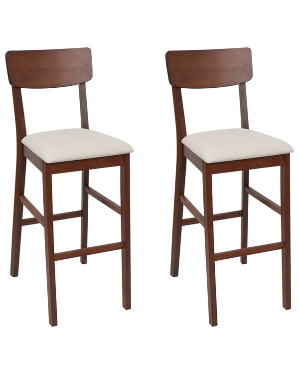 Barstol 2 st Ljusbeige Gummiträ Polyester Stoppad Sits Mörkt Trä