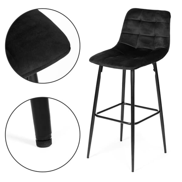 Barstol med ryglæn - 105x44x51 cm - velour - sort