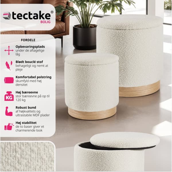 Skammel, sæt med 2 stk. Orchide bouclé med opbevaring - creme