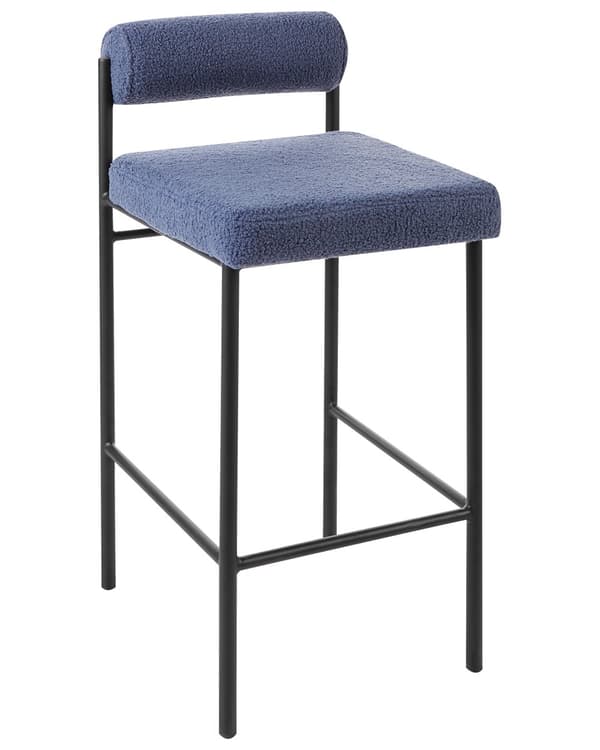 Sett med 2 barstoler Blå Bouclé Polyester Svarte metallben Uten armlener Rund ryggstøtte Moderne design Spisestue Kjøkken