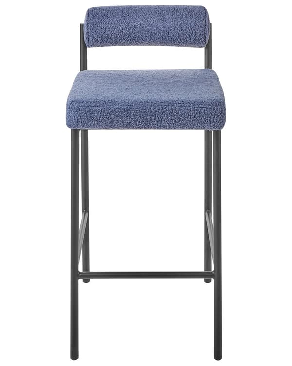 Sett med 2 barstoler Blå Bouclé Polyester Svarte metallben Uten armlener Rund ryggstøtte Moderne design Spisestue Kjøkken