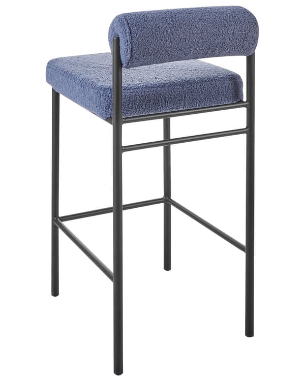 Sett med 2 barstoler Blå Bouclé Polyester Svarte metallben Uten armlener Rund ryggstøtte Moderne design Spisestue Kjøkken