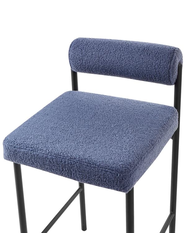 Sett med 2 barstoler Blå Bouclé Polyester Svarte metallben Uten armlener Rund ryggstøtte Moderne design Spisestue Kjøkken